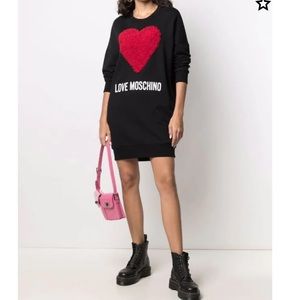 Love Moschino black sweater dress red rhinestone heart